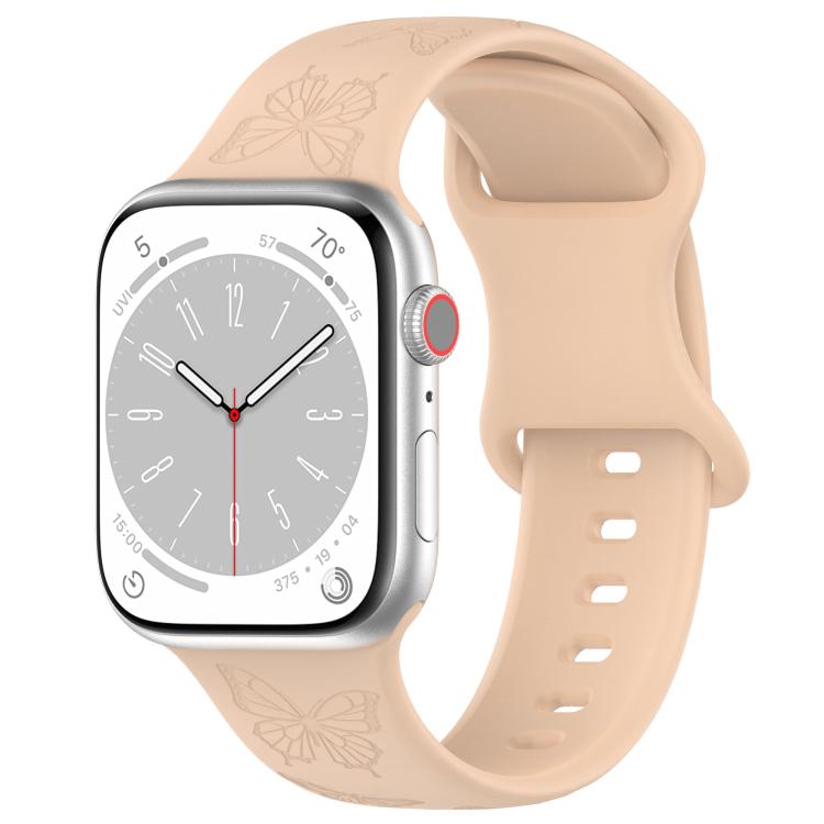 For Apple Watch 42mm / 41mm / 40mm / 38mm Kalebol 8-shaped Buckle Butterfly Embossed Silicone Watch Band(Milk Tea) - free shipping - PMc TechLife - Order now!
