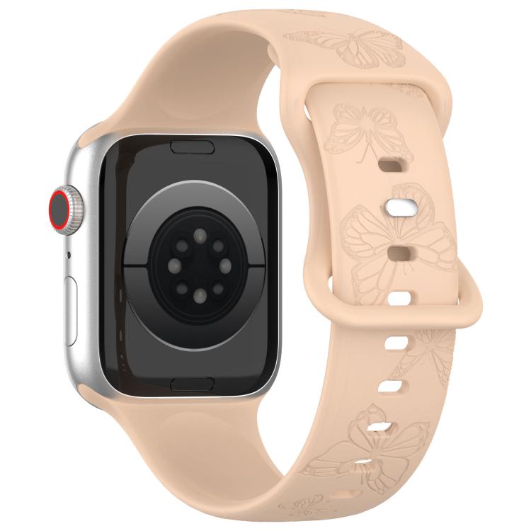 For Apple Watch 42mm / 41mm / 40mm / 38mm Kalebol 8-shaped Buckle Butterfly Embossed Silicone Watch Band(Milk Tea) - free shipping - PMc TechLife - Order now!