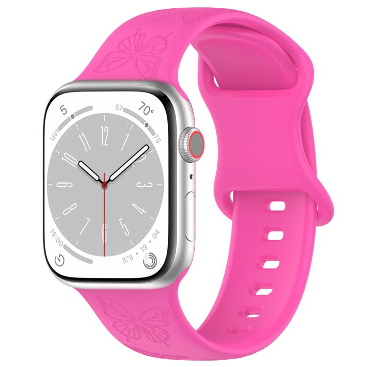 For Apple Watch 42mm / 41mm / 40mm / 38mm Kalebol 8-shaped Buckle Butterfly Embossed Silicone Watch Band(Hot Pink) - free shipping - PMc TechLife - Order now!