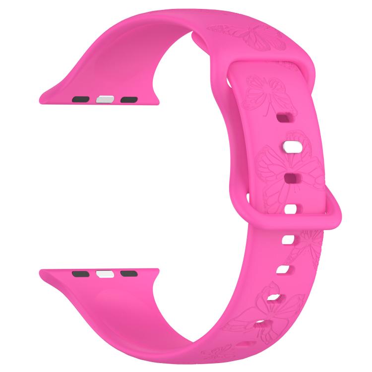 For Apple Watch 42mm / 41mm / 40mm / 38mm Kalebol 8-shaped Buckle Butterfly Embossed Silicone Watch Band(Hot Pink) - free shipping - PMc TechLife - Order now!