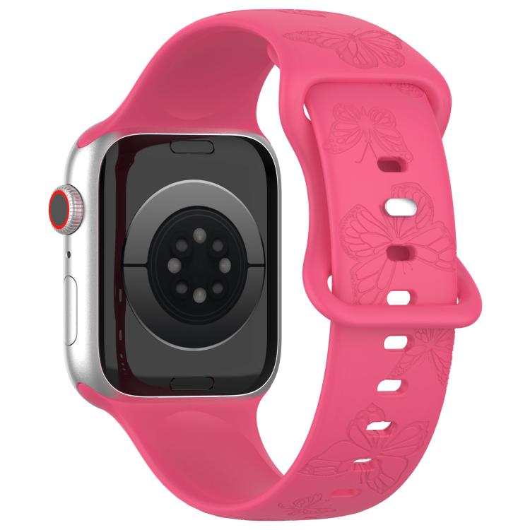 For Apple Watch 42mm / 41mm / 40mm / 38mm Kalebol 8-shaped Buckle Butterfly Embossed Silicone Watch Band(Peach Red) - free shipping - PMc TechLife - Order now!