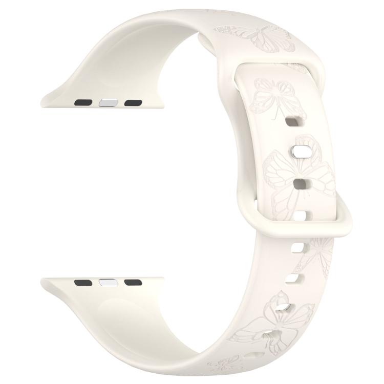 For Apple Watch 42mm / 41mm / 40mm / 38mm Kalebol 8-shaped Buckle Butterfly Embossed Silicone Watch Band(Starlight) - free shipping - PMc TechLife - Order now!