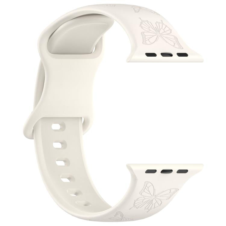 For Apple Watch 42mm / 41mm / 40mm / 38mm Kalebol 8-shaped Buckle Butterfly Embossed Silicone Watch Band(Starlight) - free shipping - PMc TechLife - Order now!