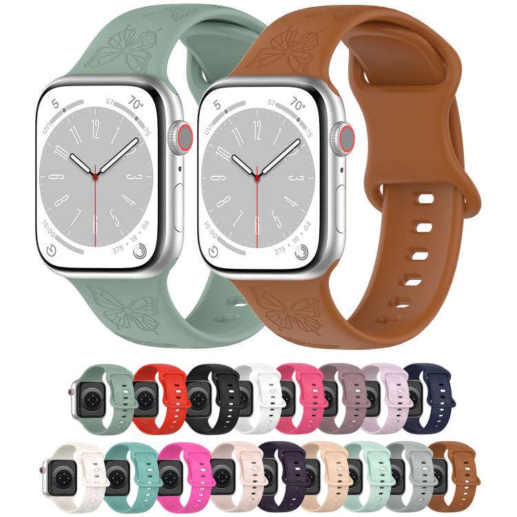 For Apple Watch 42mm / 41mm / 40mm / 38mm Kalebol 8-shaped Buckle Butterfly Embossed Silicone Watch Band(Starlight) - free shipping - PMc TechLife - Order now!