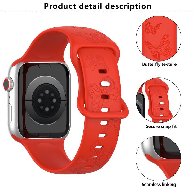 For Apple Watch 46mm / 49mm / 45mm / 44mm Kalebol 8-shaped Buckle Butterfly Embossed Silicone Watch Band(Peach Red) - free shipping - PMc TechLife - Order now!