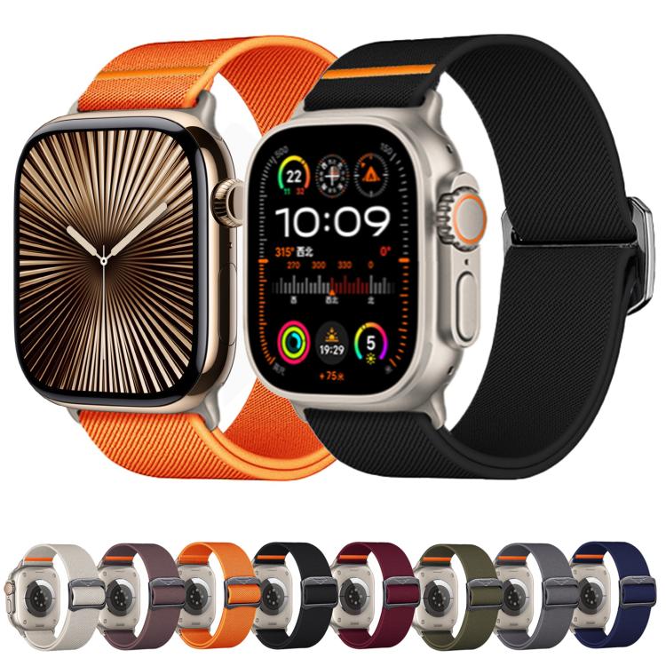 For Apple Watch 46mm / 49mm / 45mm / 44mm Kalebol Bull Bead Buckle Elastic Nylon Watch Band(Orange) - Watch Bands by Kalebol | Online Shopping South Africa | PMc TechLife | Buy Now Pay Later Mobicred