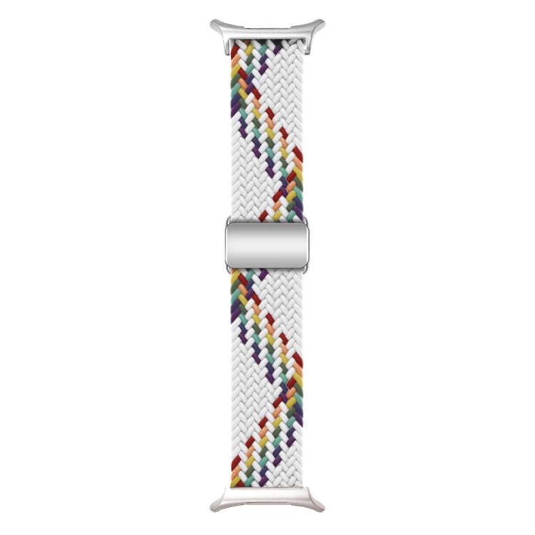 For Samsung Galaxy Watch Ultra 47mm Kalebol Braided Loop Magnetic Silver Buckle Watch Band(White Rainbow) - free shipping - PMc TechLife - Order now!