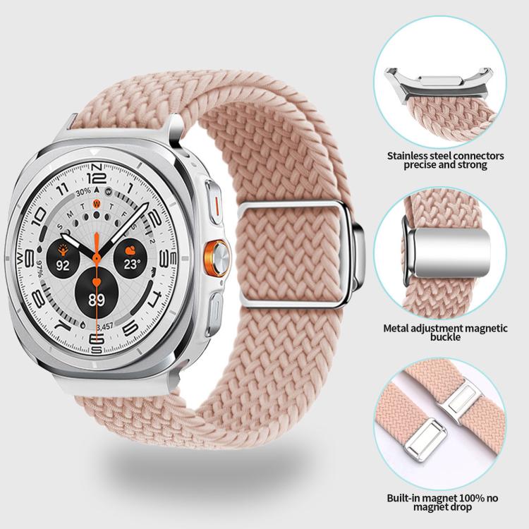 For Samsung Galaxy Watch Ultra 47mm Kalebol Braided Loop Magnetic Silver Buckle Watch Band(Pink Sand) - free shipping - PMc TechLife - Order now!