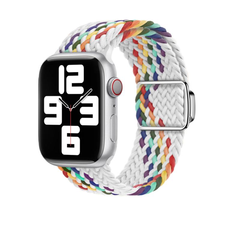 For Apple Watch 46mm / 49mm / 45mm / 44mm Kalebol Nylon Loop Magnetic Buckle Watch Band(White Rainbow) - free shipping - PMc TechLife - Order now!