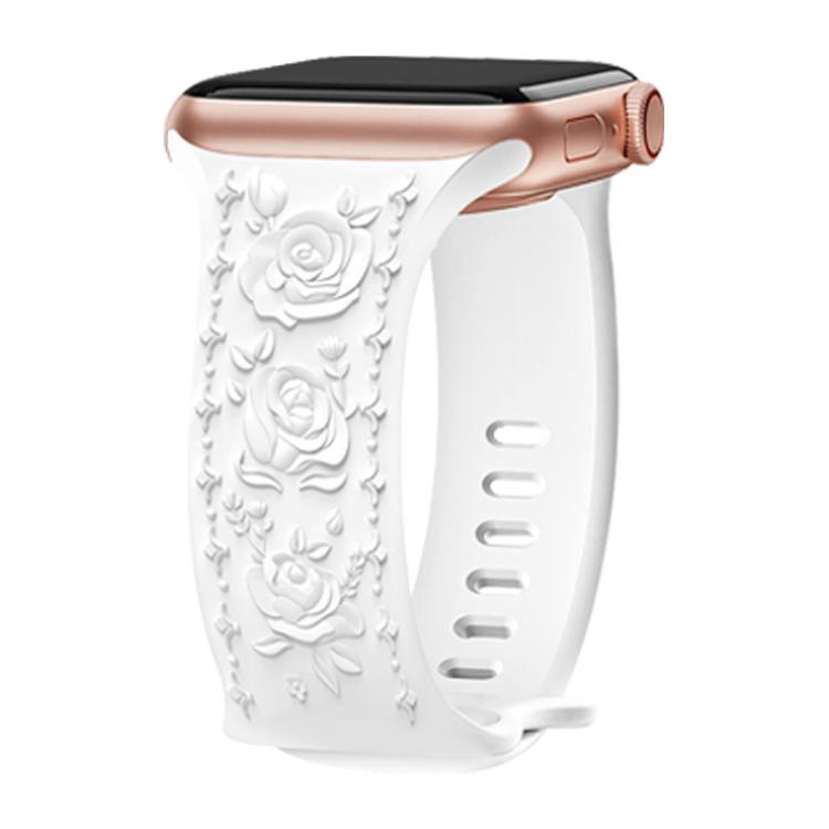 For Apple Watch 46mm / 49mm / 45mm / 44mm Kalebol 8-shaped Buckle Rose Embossed Silicone Watch Band(White) - Watch Bands by Kalebol | Online Shopping South Africa | PMc TechLife | Buy Now Pay Later Mobicred