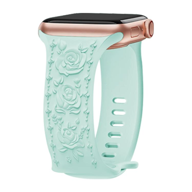 For Apple Watch 46mm / 49mm / 45mm / 44mm Kalebol 8-shaped Buckle Rose Embossed Silicone Watch Band(Light Green) - free shipping - PMc TechLife - Order now!