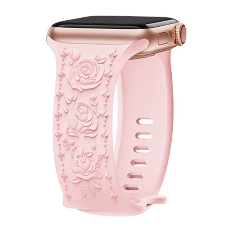 For Apple Watch 42mm / 41mm / 40mm / 38mm Kalebol 8-shaped Buckle Rose Embossed Silicone Watch Band(Pink Sand) - free shipping - PMc TechLife - Order now!