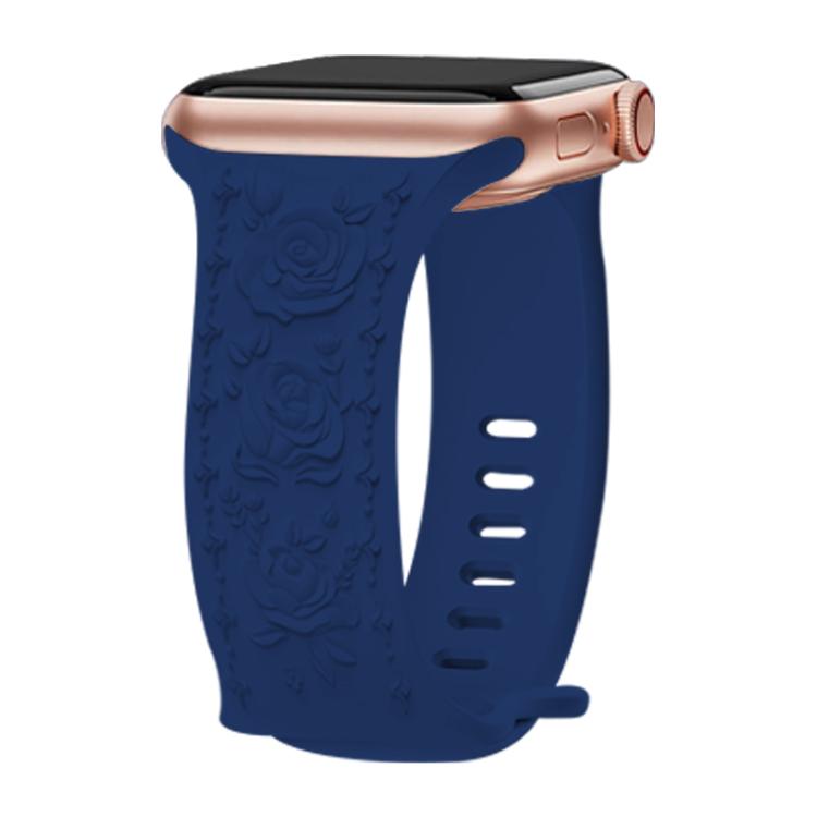 For Apple Watch 42mm / 41mm / 40mm / 38mm Kalebol 8-shaped Buckle Rose Embossed Silicone Watch Band(Navy Blue) - free shipping - PMc TechLife - Order now!