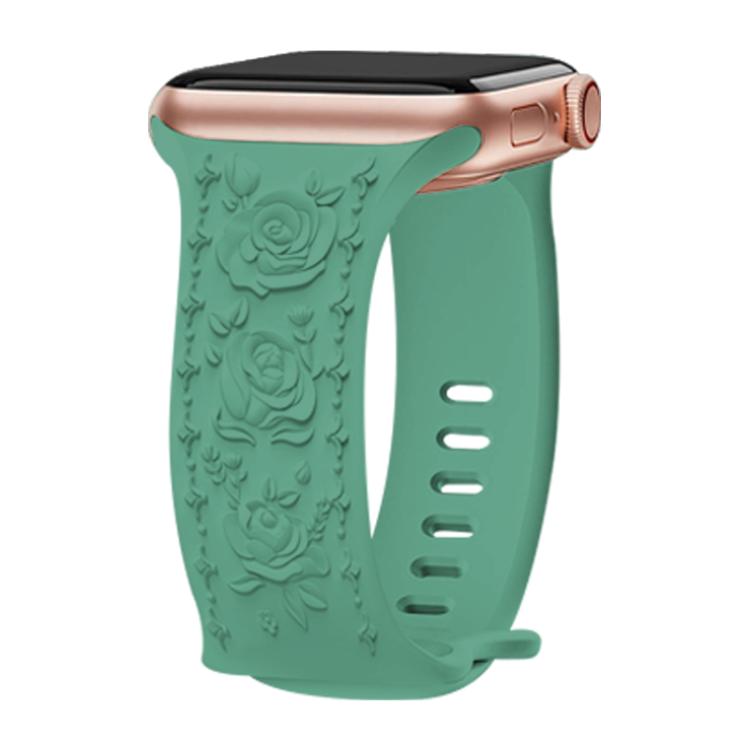 For Apple Watch 42mm / 41mm / 40mm / 38mm Kalebol 8-shaped Buckle Rose Embossed Silicone Watch Band(Pine Green) - free shipping - PMc TechLife - Order now!