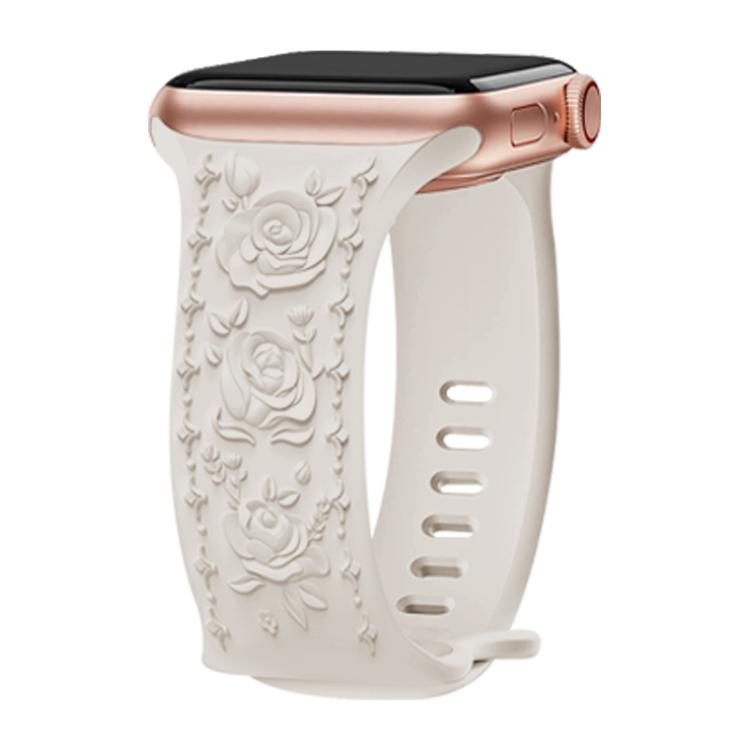 For Apple Watch 42mm / 41mm / 40mm / 38mm Kalebol 8-shaped Buckle Rose Embossed Silicone Watch Band(Starlight) - free shipping - PMc TechLife - Order now!