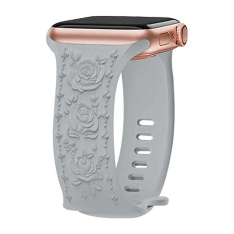 For Apple Watch 42mm / 41mm / 40mm / 38mm Kalebol 8-shaped Buckle Rose Embossed Silicone Watch Band(Cloudy Gray) - free shipping - PMc TechLife - Order now!