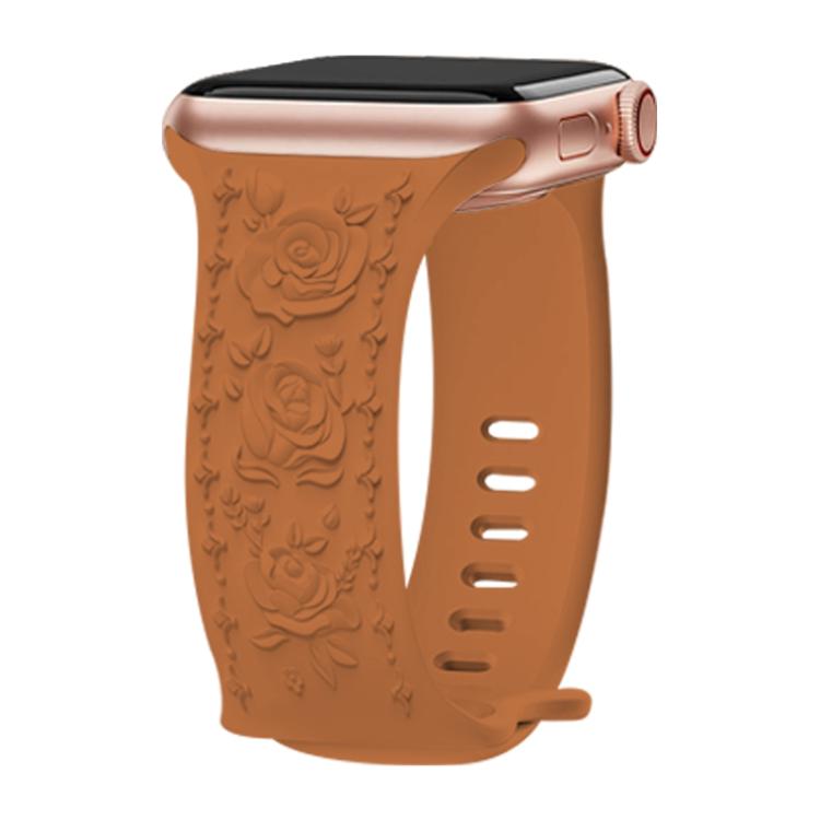 For Apple Watch 42mm / 41mm / 40mm / 38mm Kalebol 8-shaped Buckle Rose Embossed Silicone Watch Band(Brown) - free shipping - PMc TechLife - Order now!