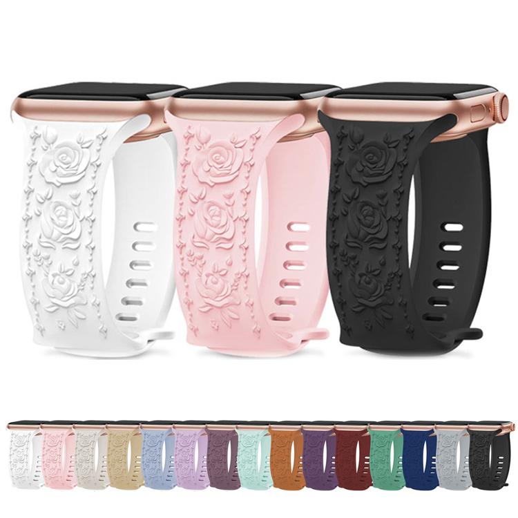 For Apple Watch 46mm / 49mm / 45mm / 44mm Kalebol 8-shaped Buckle Rose Embossed Silicone Watch Band(White) - Watch Bands by Kalebol | Online Shopping South Africa | PMc TechLife | Buy Now Pay Later Mobicred