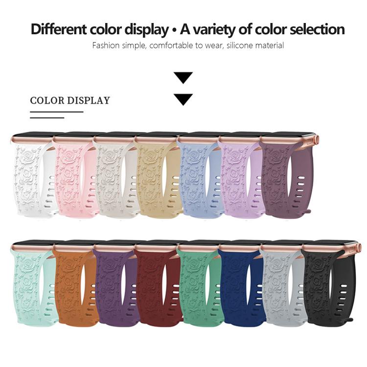 For Apple Watch 46mm / 49mm / 45mm / 44mm Kalebol 8-shaped Buckle Rose Embossed Silicone Watch Band(Crimson Cherry) - free shipping - PMc TechLife - Order now!