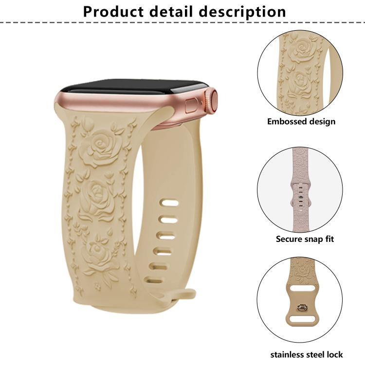 For Apple Watch 42mm / 41mm / 40mm / 38mm Kalebol 8-shaped Buckle Rose Embossed Silicone Watch Band(Cloudy Gray) - free shipping - PMc TechLife - Order now!