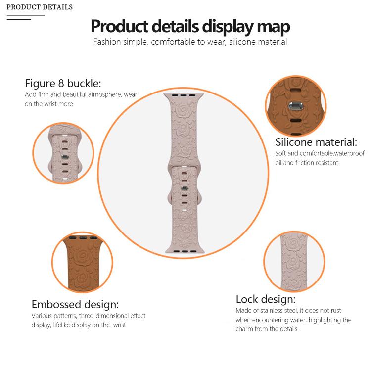For Apple Watch 42mm / 41mm / 40mm / 38mm Kalebol 8-shaped Buckle Rose Embossed Silicone Watch Band(Light Blue) - free shipping - PMc TechLife - Order now!