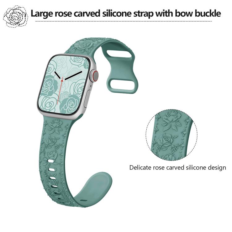 For Apple Watch 46mm / 49mm / 45mm / 44mm Kalebol 8-shaped Buckle Rose Embossed Silicone Watch Band(Light Blue) - free shipping - PMc TechLife - Order now!