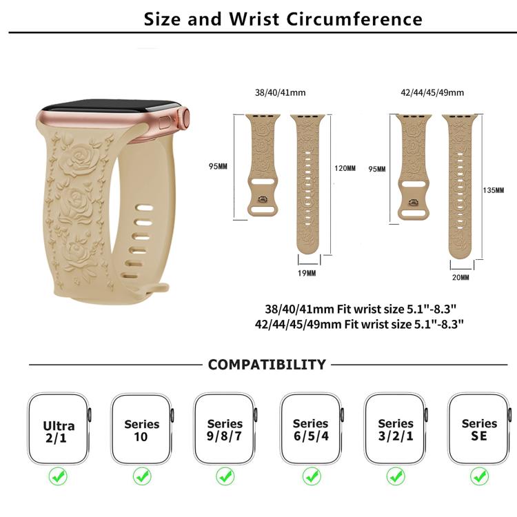 For Apple Watch 46mm / 49mm / 45mm / 44mm Kalebol 8-shaped Buckle Rose Embossed Silicone Watch Band(White) - Watch Bands by Kalebol | Online Shopping South Africa | PMc TechLife | Buy Now Pay Later Mobicred