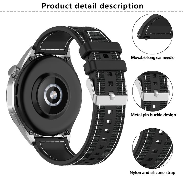 22mm Kalebol Ordinary Silver Buckle Hybrid Nylon Braid Silicone Watch Band(Grey) - free shipping - PMc TechLife - Order now!