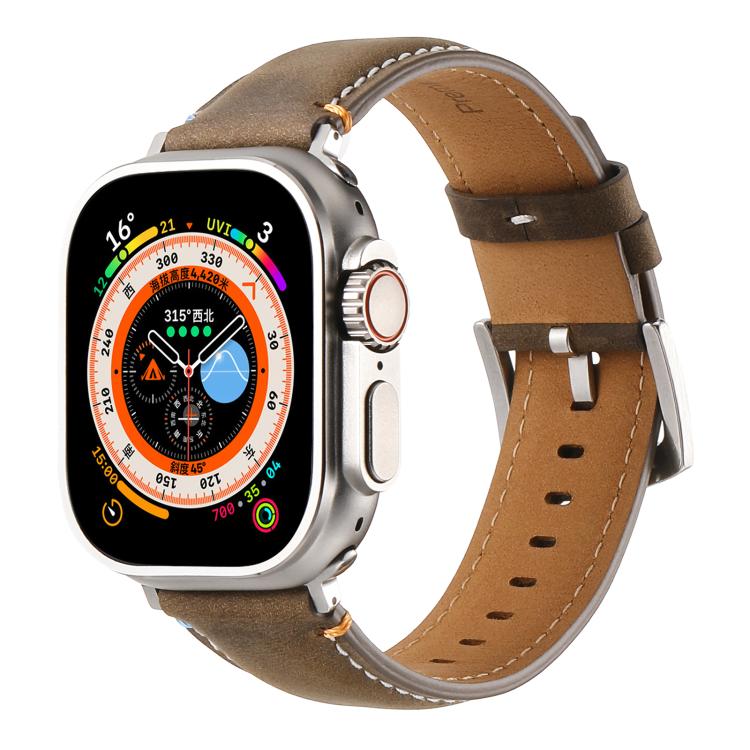 For Apple Watch 46mm / 49mm / 45mm / 44mm Kalebol Stitched Genuine Leather Watch Band(Frosted  Olive) - free shipping - PMc TechLife - Order now!
