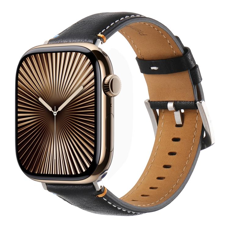 For Apple Watch 42mm / 41mm / 40mm / 38mm Kalebol Stitched Genuine Leather Watch Band(Pull Up Leather Black) - free shipping - PMc TechLife - Order now!