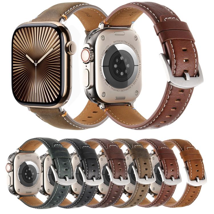 For Apple Watch 42mm / 41mm / 40mm / 38mm Kalebol Stitched Genuine Leather Watch Band(Pull Up Leather Brown) - free shipping - PMc TechLife - Order now!