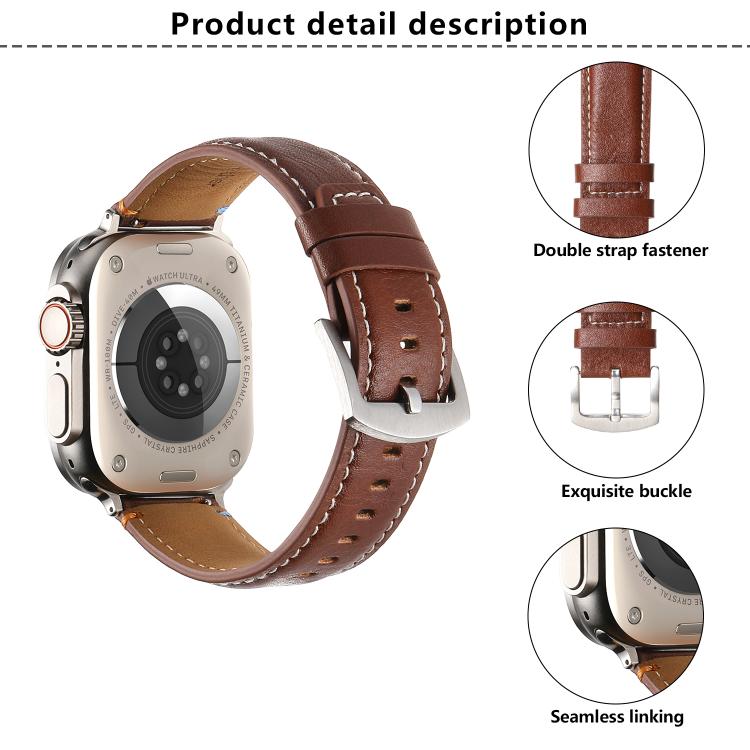 For Apple Watch 46mm / 49mm / 45mm / 44mm Kalebol Stitched Genuine Leather Watch Band(Pull Up Leather Black) - free shipping - PMc TechLife - Order now!