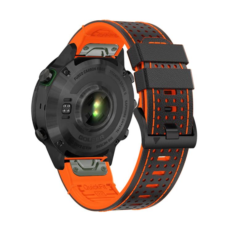 For Garmin Fenix 7X 26mm Kalebol Dot Hole Silicone Leather Quick Release Watch Band(Black Orange) - free shipping - PMc TechLife - Order now!