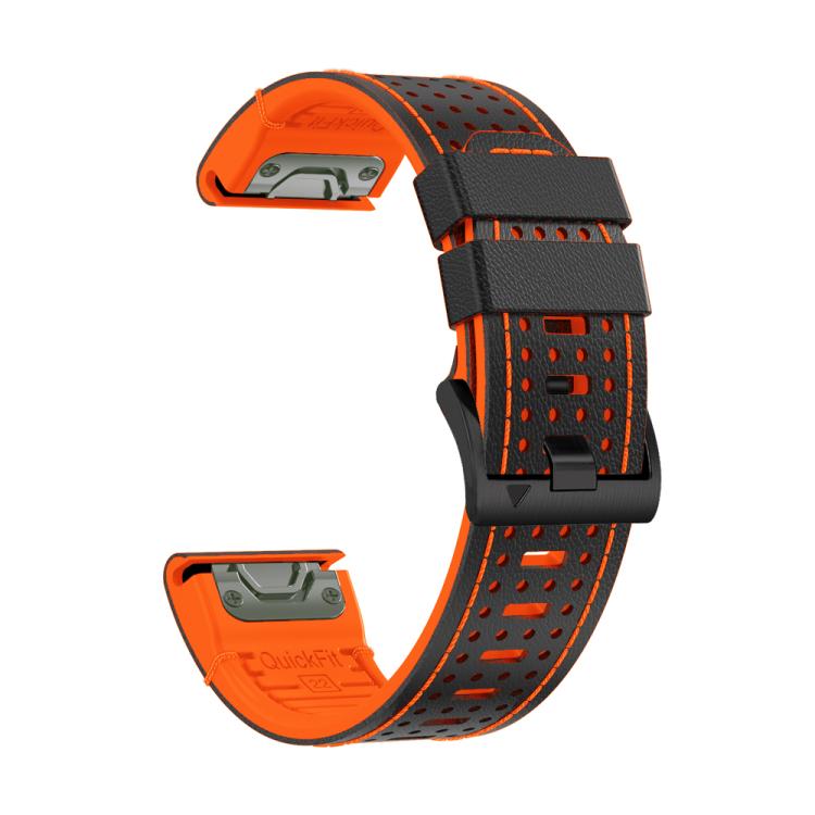 For Garmin Fenix 7X 26mm Kalebol Dot Hole Silicone Leather Quick Release Watch Band(Black Orange) - free shipping - PMc TechLife - Order now!