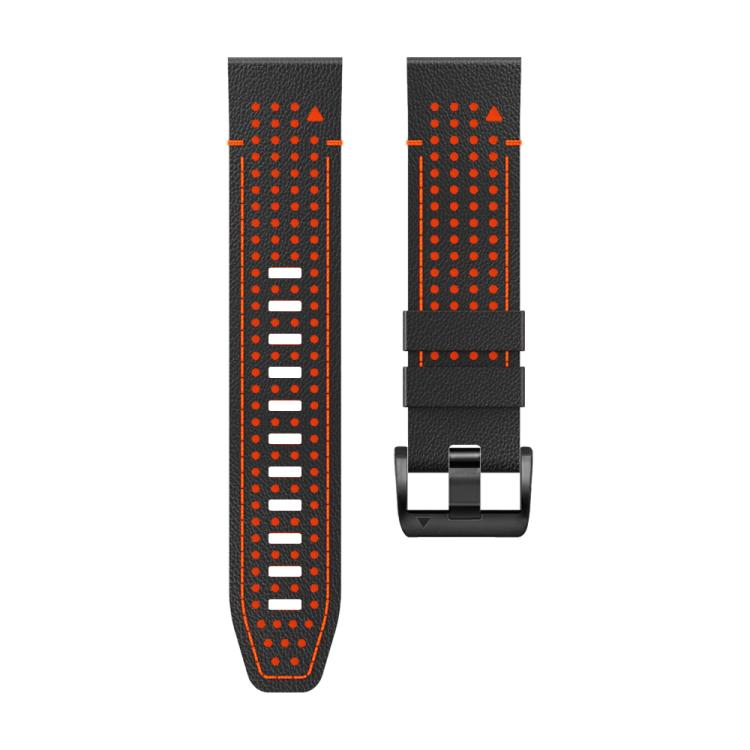 For Garmin Fenix 7X 26mm Kalebol Dot Hole Silicone Leather Quick Release Watch Band(Black Orange) - free shipping - PMc TechLife - Order now!