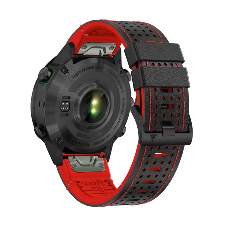 For Garmin Fenix 7X 26mm Kalebol Dot Hole Silicone Leather Quick Release Watch Band(Black Red) - free shipping - PMc TechLife - Order now!