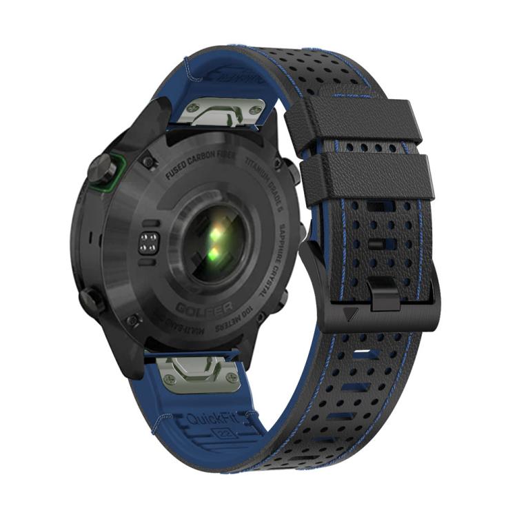 For Garmin Fenix 7X 26mm Kalebol Dot Hole Silicone Leather Quick Release Watch Band(Black Blue) - free shipping - PMc TechLife - Order now!