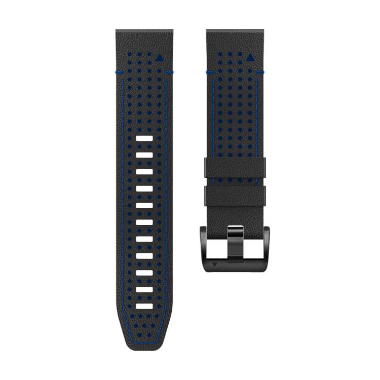 For Garmin Fenix 7X 26mm Kalebol Dot Hole Silicone Leather Quick Release Watch Band(Black Blue) - free shipping - PMc TechLife - Order now!
