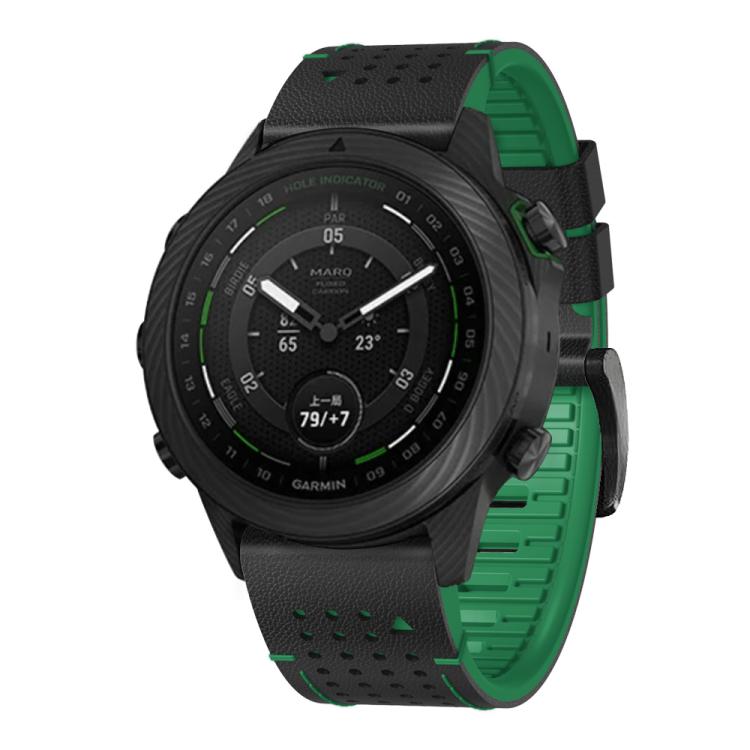For Garmin Fenix 7X 26mm Kalebol Dot Hole Silicone Leather Quick Release Watch Band(Black Green) - free shipping - PMc TechLife - Order now!