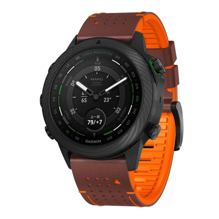 For Garmin Fenix 7X 26mm Kalebol Dot Hole Silicone Leather Quick Release Watch Band(Coffee Orange) - free shipping - PMc TechLife - Order now!