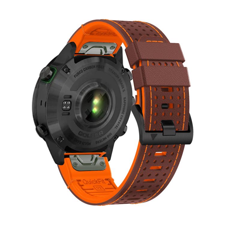 For Garmin Fenix 7X 26mm Kalebol Dot Hole Silicone Leather Quick Release Watch Band(Coffee Orange) - free shipping - PMc TechLife - Order now!