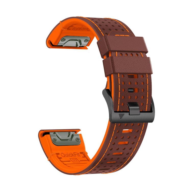 For Garmin Fenix 7X 26mm Kalebol Dot Hole Silicone Leather Quick Release Watch Band(Coffee Orange) - free shipping - PMc TechLife - Order now!