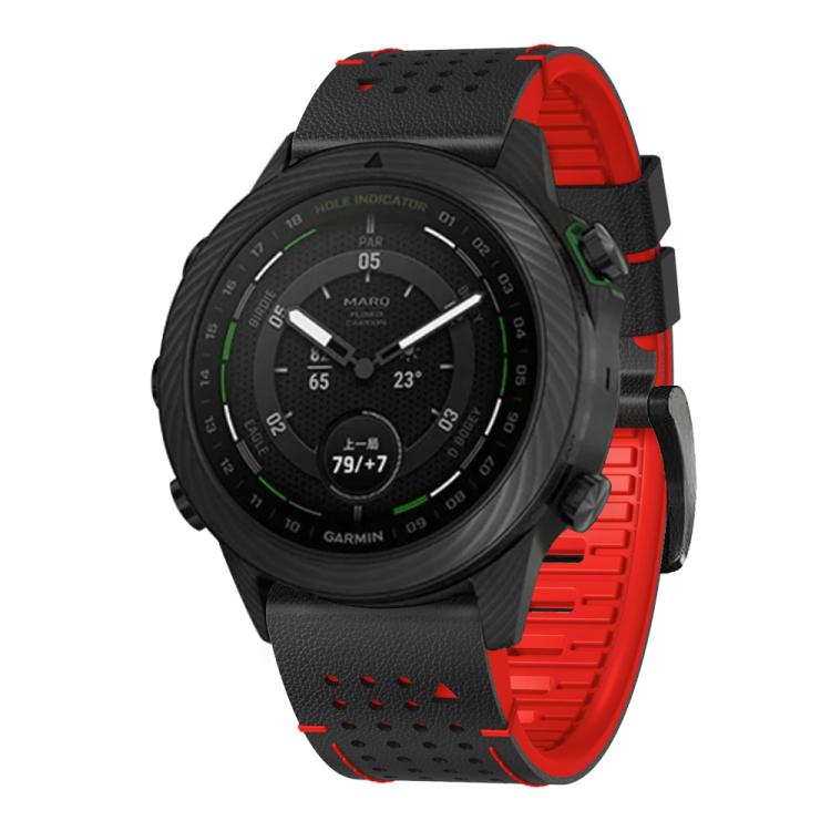For Garmin Fenix 7 22mm Kalebol Dot Hole Silicone Leather Quick Release Watch Band(Black Red) - free shipping - PMc TechLife - Order now!