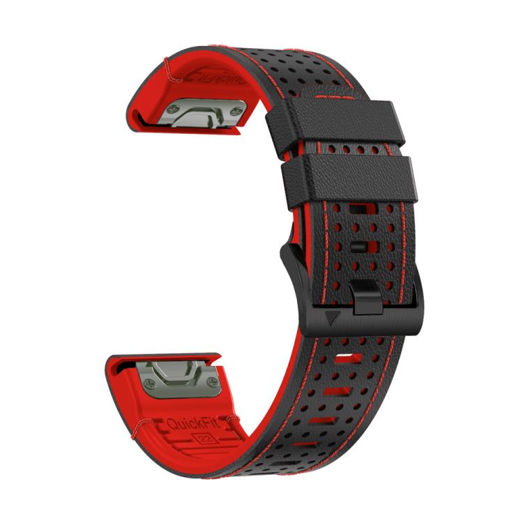 For Garmin Fenix 7 22mm Kalebol Dot Hole Silicone Leather Quick Release Watch Band(Black Red) - free shipping - PMc TechLife - Order now!