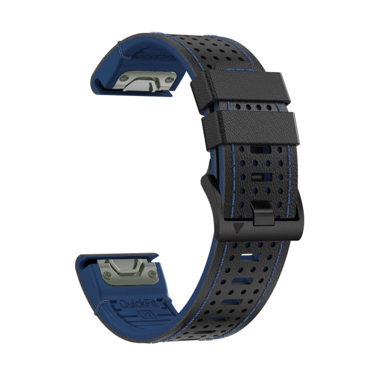 For Garmin Fenix 7 22mm Kalebol Dot Hole Silicone Leather Quick Release Watch Band(Black Blue) - free shipping - PMc TechLife - Order now!