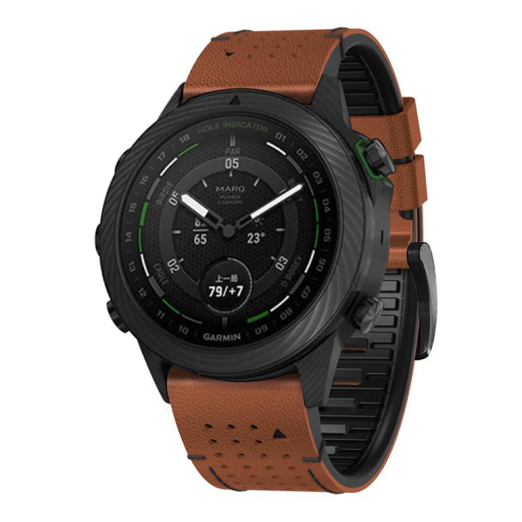 For Garmin Fenix 7 22mm Kalebol Dot Hole Silicone Leather Quick Release Watch Band(Brown Black) - free shipping - PMc TechLife - Order now!