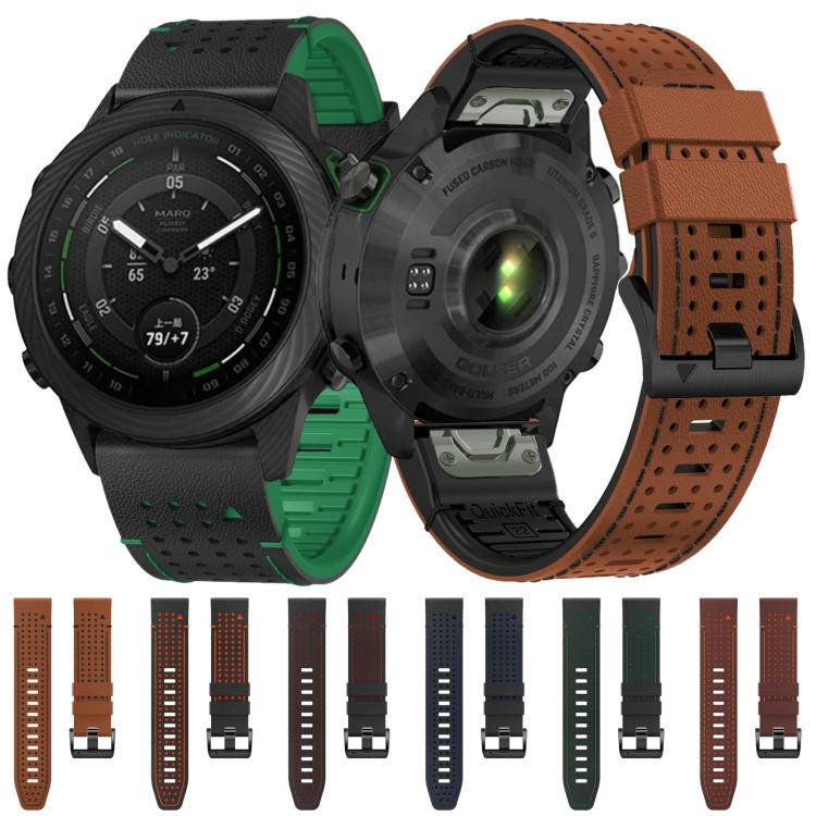 For Garmin Fenix 7X 26mm Kalebol Dot Hole Silicone Leather Quick Release Watch Band(Brown Black) - free shipping - PMc TechLife - Order now!