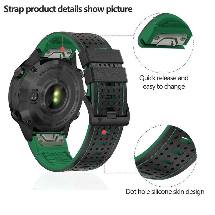 For Garmin Fenix 7X 26mm Kalebol Dot Hole Silicone Leather Quick Release Watch Band(Black Blue) - free shipping - PMc TechLife - Order now!