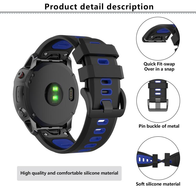 For Garmin QuickFit 22mm Kalebol Two-color Silicone Watch Band(Blue Black) - free shipping - PMc TechLife - Order now!