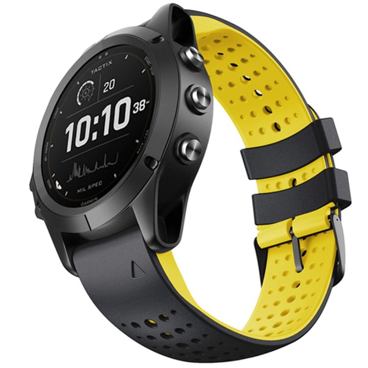 For Garmin QuickFit 22mm Kalebol Breathable Two-color Silicone Watch Band(Black Yellow) - free shipping - PMc TechLife - Order now!